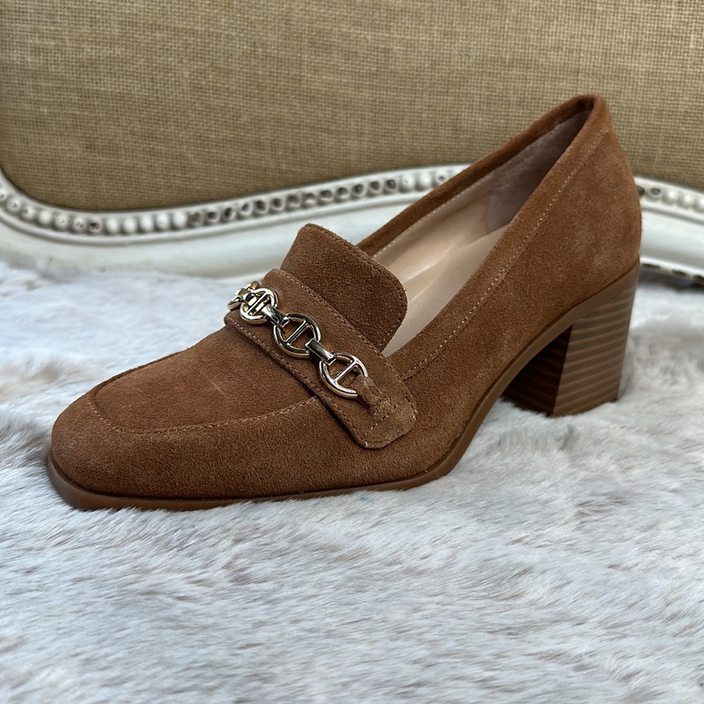 Alex Marie | Farin Suede Chain Hardware Loafer Pumps, in Camel